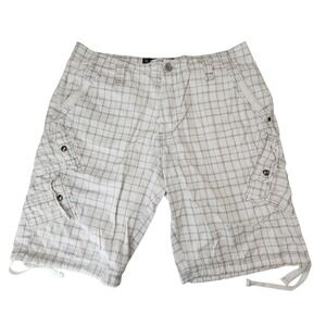 Marc Ecko Cargo Shorts 38 Men Cut Sew Plaid White Tan Cotton Surfer Skater 12"